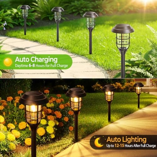 LETMY Solar Pathway Lights Outdoor, 8 Pack Bright Solar Lights Outdoor, IP66 Waterproof Auto On/Off Solar Garden Lights Solar Powered Landscape Lighting for Yard Patio Walkway Driveway Pathway - Black - Thumbnail 3