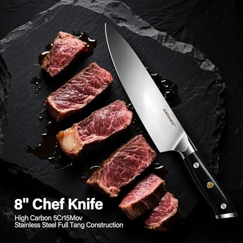 ANSHEE 8 Inch Gyuto Chef Knife - High Carbon Stainless Steel Ultra Sharp Blade,G10 handle Dishwasher Safe, Professional Kitchen Knife for Meat,Vegetables with Sheath Gift Box(Home Cooks & Restaurants) - Thumbnail 2