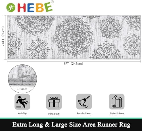 HEBE Hallway Runner Rug 2'8''x8' Washable Vintage Distressed Area Rugs Non Slip Laundry Rug Runner Boho Floor Carpet Runners for Hallways Entryway Laundry Room Kitchen Bathroom - Thumbnail 2