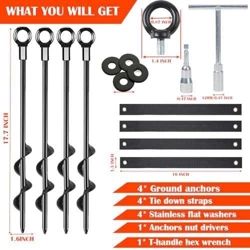 LIFEBED Trampoline Anchors High Wind Heavy Duty 17.7" Set of 4, Earth Ground Anchor Screw in, Trampoline Wind Stakes with Straps, Shed Anchor Kit for Mobile Home, Canopies, Carport, Gazebo, Swing Set - Thumbnail 2