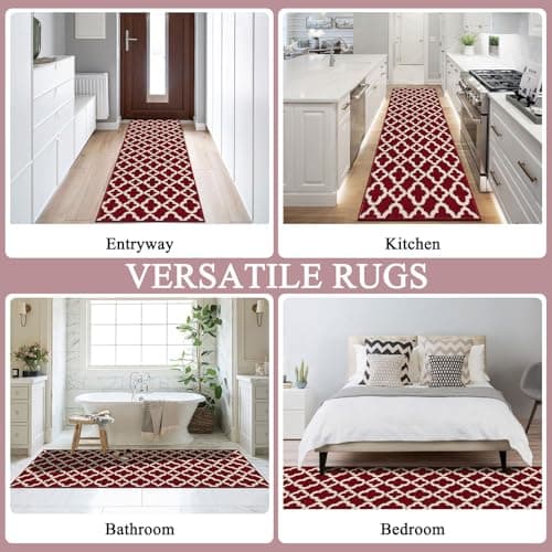 U'Artlines Runner Rug for Hallway 2×6feet Non Slip Kitchen Floor Carpet Runners Red Geometric Pattern Washable Area Rug for Entryway Bathroom - Thumbnail 5