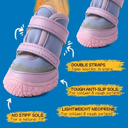 Dog Shoes for Small Dogs, Breathable Dog Boots Paw Protector for Hot Pavement Winter Snow, Dog Booties with Reflective Strips Rugged Anti-Slip Sole for Hardwood Floors Outdoor Walking Purple Size 3 - Thumbnail 3