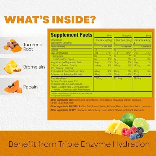 Bala Total Body Wellness Drink Mix, Hydrate & Recover Variety Pack, Pineapple, Lime & Berry, 4 Per Flavor, Zero Sugar Electrolytes Powder Packets with Enzymes & Amino Acids, Turmeric Drink, 12 Count - Thumbnail 2