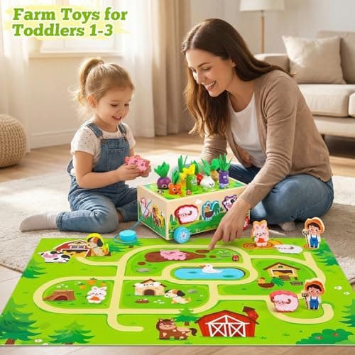 Montessori Toys for 1-3 Year Old Girls Boys|Birthday Gifts for 1 Year Old|Shape Sorting with Game Map|Wood Animal Farm Baby Toys for Baby 1+ 1-2 1st First Birthday Girl Easter Gifts - Thumbnail 6