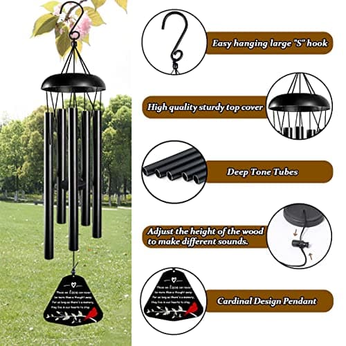 Memorial Wind Chimes,Sympathy Gift for Loss of Mother Father,30inch Sympathy Windchimes for Loss of Loved One,Cardinal Wind Chimes Outdoors Decor - Thumbnail 5