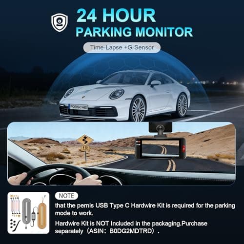 PERNIS 4K Dash Cam Front and Rear, STARVIS Sensor, Free Card Included, 2.4GHz WiFi Dual Dash Camera for Cars, Built-in GPS, Night Vision, G-Sensor, Emergency Lock, 3.16'' IPS, Parking Mode - Thumbnail 3