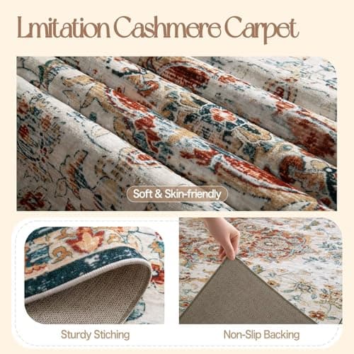 Voyantek 5x7 Area Rugs for Living Room,Ultra Soft Faux Wool Rugs for Bedroom,Dining Room,Non-Slip Backing Washable Rugs,Stain Resistant Home Decor Rug (Red, 5' x 7') - Thumbnail 3