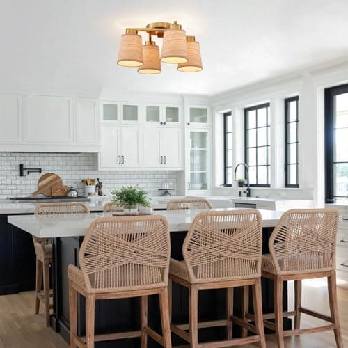 Majhoiw Boho Rattan 4-Light Flush Mount Ceiling Light Fixture 18" Coastal Farmhouse Chandeliers Rustic Ceiling Lamp for Dining Room Bedroom Entryway Foyer Living Room - Thumbnail 5