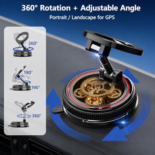 Magnetic Car Phone Holder Mount, Compatible with MagSafe, 108LBS Vacuum Suction Car Mount, 3000gf Magnetic Hold, 360° Adjustable Foldable Dashboard Windshield Phone Mount for iPhone 17-12 & Android - Thumbnail 5