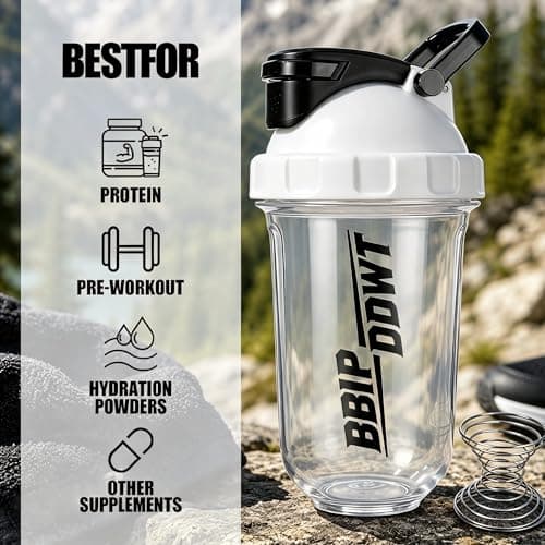 BBIPDDWT Protein Shaker Bottle, White, 20 oz - Thumbnail 4