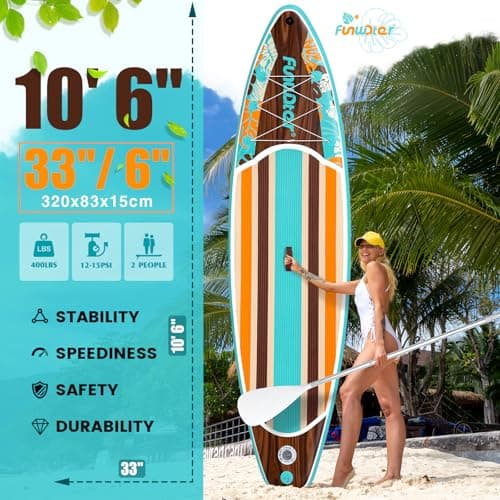 FunWater 10'6×33"×6" Inflatable Stand Up Paddle Board with Premium SUP Paddleboard Accessories, Wide Stable Anti-Slip EVA Deck,Paddle Boards for Adults & Youth of All Skill Levels - Thumbnail 2