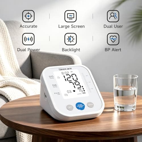 Sinocare Blood Pressure Monitor, One-Button Operation, Dual User, Accurate & Practical，White - Thumbnail 2