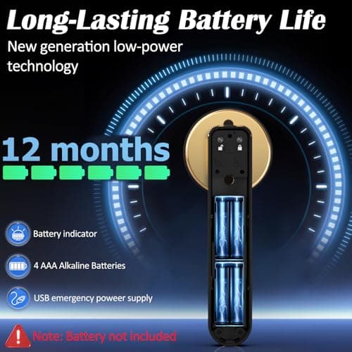 Fingerprint Keyless Entry Bedroom Door Lock with Code RFID Card NFC APP Keypad, Smart Biometric Automatic Interior Door Handle with Lock for Indoor Hotel Pantry Apartment Office Home, Gold - Thumbnail 5
