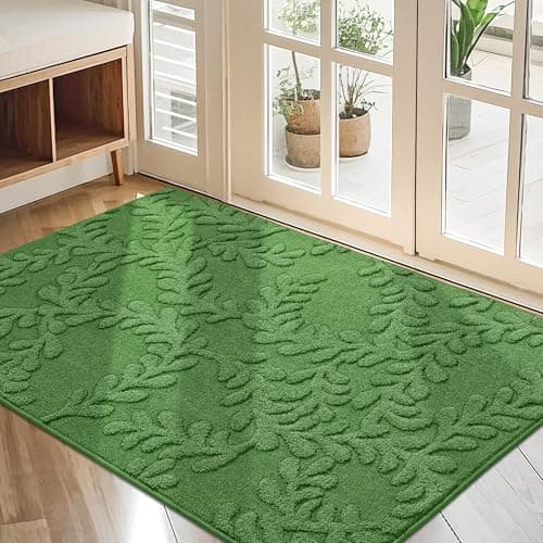 BEQHAUSE Door Mats 32”x48”, Dirt Trapper Doormats Indoor, Non-Slip Washable Entryway Rugs, Super Absorbent Welcome Mat for Front Door, Mud Shoes & Paws, Green - Image 1