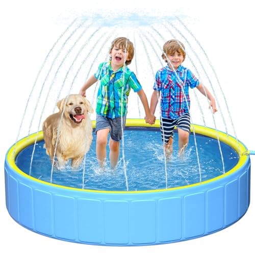 artcool 79" Thicken Dog Pool for Pet and Kids,Non-Slip Kiddie Pool Hard Plastic,2-in-1 Foldable Sprinkler Pool,Extra Large Kids Pool,Portable Swimming Pool for Summer Outdoor Backyard - Image 1