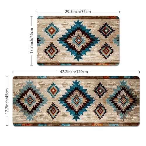 YWZDS Navajo Kitchen Rugs Set of 2, Geometric Farmhouse Style Kitchen Mats with Rubber Backing Non Skid Washable, Southwestern Kitchen Decorations (17" x 29 + 17" x 47") - Thumbnail 3