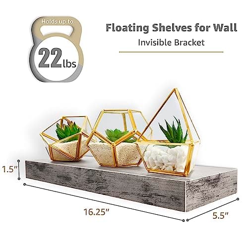 Sorbus Floating Shelves for Wall – 16 Inch Floating Shelf for Kitchen, Bedroom, Living Room, Bathroom, Home & Wall Decor - Mounted Bathroom Shelves with Invisible Brackets (Grey, 2 Pack) - Thumbnail 3