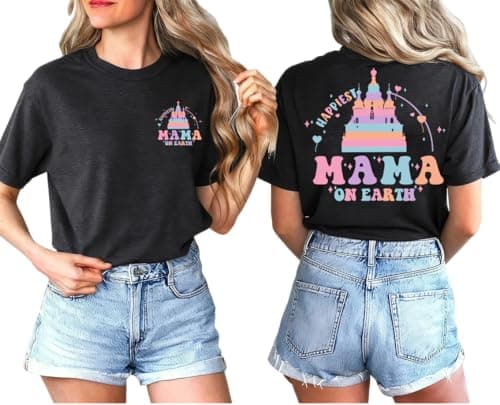 Magical Shirt for Women Happiest Mama Graphic Tees Funny Mom Gifts Family Holiday Vacation Tops Dark Grey - Image 1