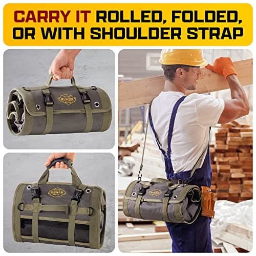 The Ryker PRO Official Roll Up Tool Bag Organizer Gifts for Dad. Motorcycle Tool Bag Organizer for Mechanic & Tools Storage Toolbag Tools Bags Mens gifts for him - w/4 Detachable Pouches & Wrench Roll - Thumbnail 5