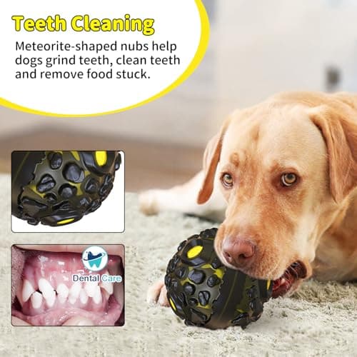 JoyBruko Dog Ball for Aggressive Chewers - Interactive Dog Toy Giggle Balls Fun Squeaky Sound to Keep Them Busy, Durable for Small Medium Large Breeds, Rubber Chew Toys, As Seen on TV, Black & Yellow - Thumbnail 5