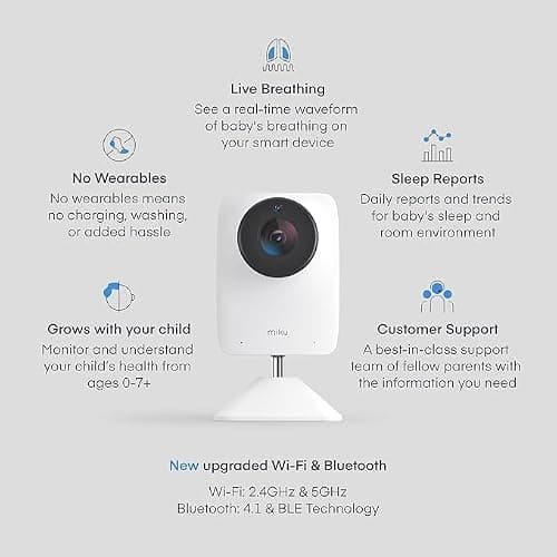 Miku Pro Smart Baby Monitor with Camera, Track Live Breathing with No Wearable, Real-Time Alerts, Sleep Analytics, 1080p Wi-Fi Video, Night Vision, and 2-Way Audio, Wall Mount & Floor Stand Included - Thumbnail 2