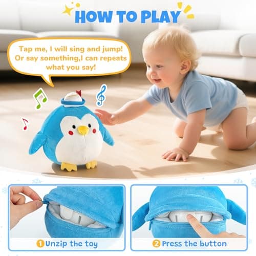 Crawling Penguin Baby Toy with 48 Songs & Record– Interactive Musical Plush Toy for Babies 6-12 Months, USB Rechargeable Dancing Stuffed Animal, Sensory Toy for Toddlers 1-3, Baby Birthday Gift - Thumbnail 6