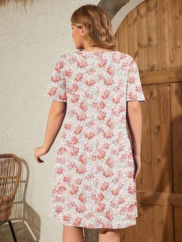 AusLook Plus Size Midi Dress for Women V Neck Short Sleeve Summer Casual Loose Fit Vacation 4X Sundress with Pockets - Thumbnail 6