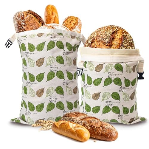 Beeswax Bread Bag for Homemade Bread, Sourdough Bread Bags with Zipper, 2 Pack XL 13"x17" Natural Beeswax Lined Cotton Bread Storage Bags, Freezer Safe, Keep Fresh - Image 1