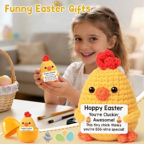 Funny Chicken Easter Basket Stuffers for Teens Girls Boys, Easter Gifts for Kids, Easter Egg Fillers for Daughter Son Friends Women Handmade Positive Crochet Animals Emotional Chick Support Present - Thumbnail 3