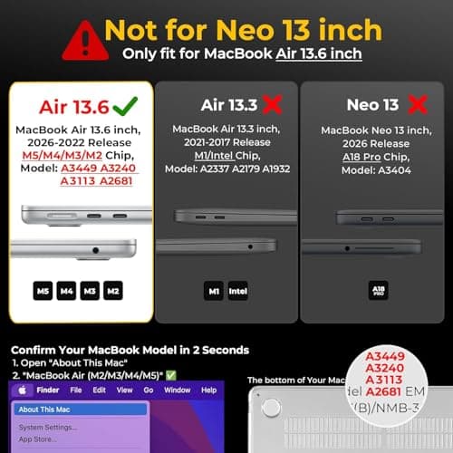 EooCoo for MacBook Air 13 Inch Case, M5/M4/M3/M2 2026-2022 A3240 A3113 A2681, Snug Fit Case with Reinforced Anti-Crack Edges and Corners, True-to-Device Matte Texture, Work, Travel and Daily Carry - Thumbnail 2