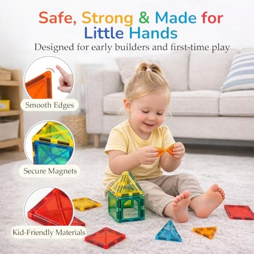 LATI Magnetic Tiles Starter Set for Kids,Beginner Magnetic Building Blocks for Early Learning, Build in 2D & 3D, Open-Ended STEM Building Toy,Easy to Start for Early Builders,Toy Gift for Ages 3–6 - Thumbnail 2