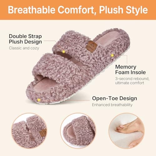 ATHMILE House Slippers for Women with Platform Memory Foam Arch Support Open Toe, Fuzzy Fluffy Cozy Womens Slippers for Home Indoor Outdoor Bedroom Ladies Gifts Pantuflas Para Mujer - Thumbnail 4