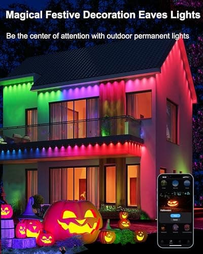 Seyxicnor 100ft Permanent Outdoor Smart Lights Pro with 60 RGBCW+IC LEDs & WiFi/Alexa Control, IP68 Waterproof Christmas Lights Outdoor Year-Round Lighting 108 Scene Modes for Daily, Halloween Décor - Thumbnail 2