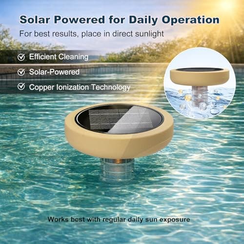 Solar Pool Ionizer for Above Ground, Floating Copper Pool Cleaner Purifier Cuts Chlorine by 85% Works for Pools Up to 45,000 Gal, Swimming Pools Water Cleaner for in-ground Pools and spas (Yellow) - Thumbnail 3
