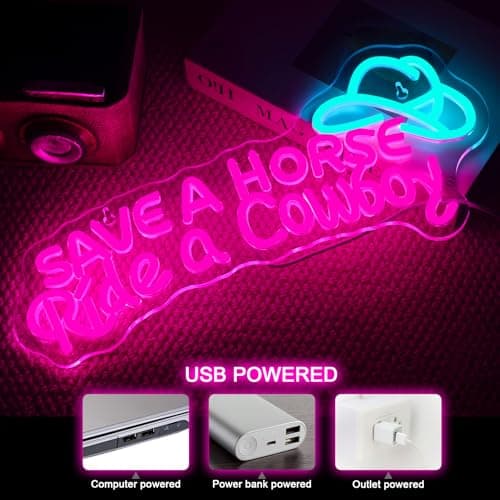 Nosun Save A Horse Neon Sign Cowboy neon signs for Wall Decor Adjustable Brightness Led Sign LED Colorful Signs Light for Bedroom Home Bar Club Hotel Party Decor - Thumbnail 3