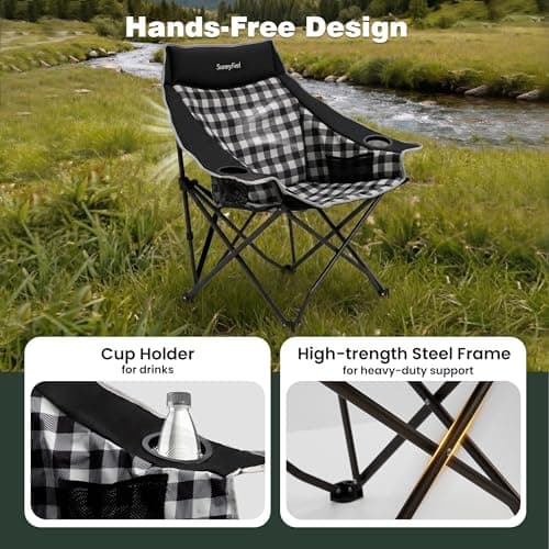 SUNNYFEEL Heavy Duty Camping Chairs for Adults Portable Oversized Folding Chair with Side Pockets & Cup Holde for Fishing,Trip,Picnic,Lawn,Concert Outdoor, Carry Bag Included - Thumbnail 4