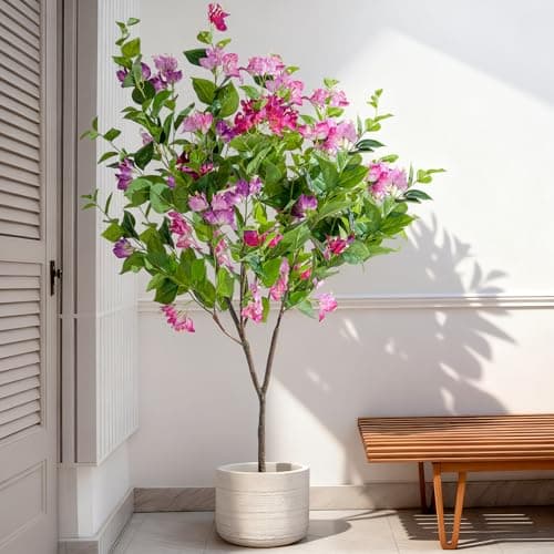 Erimda 4FT Artificial Bougainvillea Tree Artificial Tree Tall Potted Fake Bougainvillea Trees for Outdoor Indoor Lifelike Potted Faux Plants with Wood Trunk and Flowers Office Wedding Home Decor - Thumbnail 5