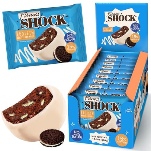 Fitness SHOCK Cookie Cream Protein White Brownie - No Added Sugar, 7.5g Protein, Low Carb Guilt-Free Dessert - 0g Added Sugar, 10g Net Carbs, 5g Fiber, Non-GMO - 10 x 50g - Image 1