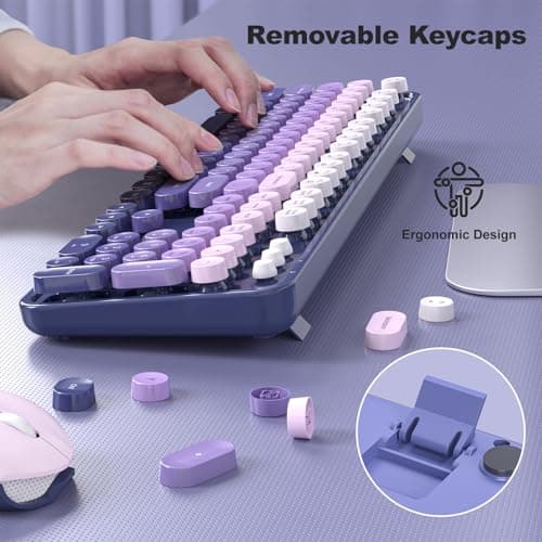 Dilter Wireless Keyboard and Mouse Combo, 104 Keys Full-Size Typewriter Keyboards, 2.4 GHz USB Receiver Plug and Play for Windows 7 8 10 11, PC, Laptop, Desktop (Purple) - Thumbnail 5