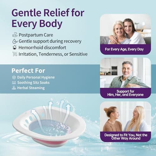 RUGUO Sitz Bath for Toilet Seat - Yoni Steam Seat - Sitz Bath for Hemorrhoids and Postpartum Care - Portable Bidet BPA Free - Foldable Basin for Epsom Salt Soak - Pink - Thumbnail 3