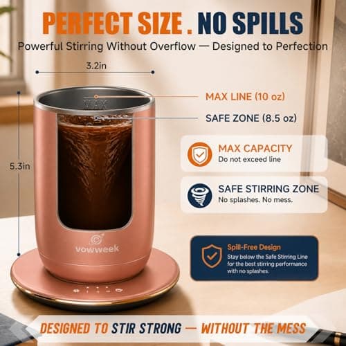 Self Heated Stirring Mugs Set of 2, 10oz Coffee Cups Warmer, Black & Rose - Thumbnail 5