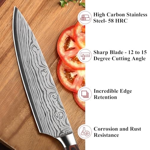 Sunnecko 8 Inch Chef Knife - Ultra Sharp 12-15 Degree Edge Kitchen Knife for Meat Vegetable Cutting Japanese Style, High Carbon Stainless Steel Blade, Pakkawood Handle &Sheath, Cooking Father Day Gift - Thumbnail 4