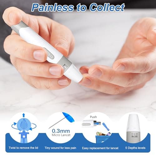 Glucose Monitor Kit, High Accuracy Blood Sugar Testing Kit with 100 Glucometer Strips & 100 Lancets, Larger-Screen Glucose Monitor with Lancing Devices, No Coding, Portable for Home or Travel - Thumbnail 6