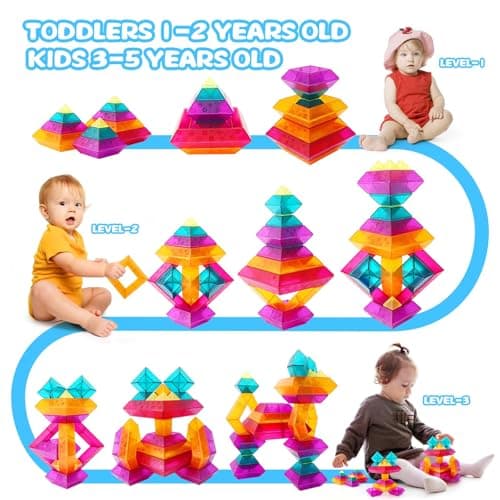 Translucent Building Block Set with Toy Storage Bag, 30 Pcs Light-Passing Stacking Toys for Kids Ages 3+, STEM Preschool Educational, Light Table Compatible, Gift for Toddlers & Children - Thumbnail 5