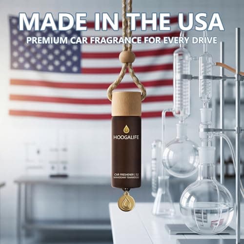 HOOGALIFE Car Air Freshener 2 Pack, Mahogany Teakwood Hanging Diffuser, 45+ Days Long Lasting Scent, Refillable Bottle, Odor Control for Auto Interior, Made in USA - Thumbnail 4