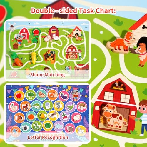 INIFEIDALA Montessori Farm Learning Game with Challenge Cards for Toddlers 3-5 – Wooden Activity Board for Fine Motor,Sorting & Letter Matching,Screen-Free Educational Toy - Thumbnail 5