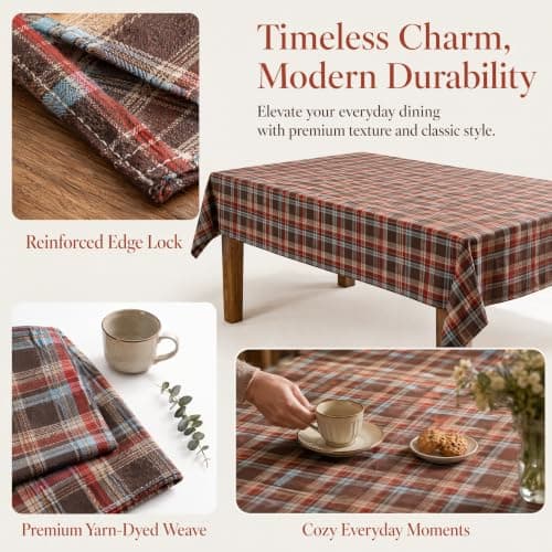 UWWGKK 55x86 Inch Plaid Tablecloth Rectangle Woven Checkered Table Cover - Thumbnail 2