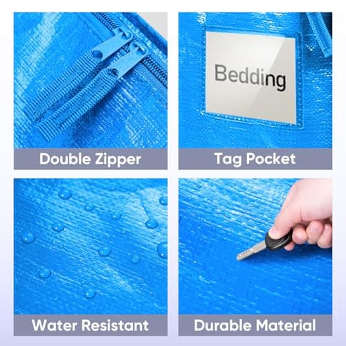TICONN 6 Pack Extra Large Moving Bags Heavy Duty with Zippers & Carrying Handles, Durable Storage Bags Moving Boxes for Closet Organizers and Storage (6 Pack, Sky Blue) - Thumbnail 6