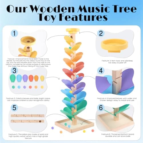 Wooden Marble Run for Kids 4-8 Boys Girls Toys Music Tree Wood Toddlers Marble Ball Run Game Leaves Toys for 3-5 Years Old Learning Montessori Color Sorting Toys Birthday Gift - Thumbnail 3