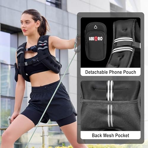 Weighted Vest for Men Women, No-Bounce 6LB 8LB 12LB 16LB 20LB 25LB 30LB Weights Vest with Adjustable Buckles & Reflective Stripes | Weight Vest for Walking Running Hiking Workout - Thumbnail 4